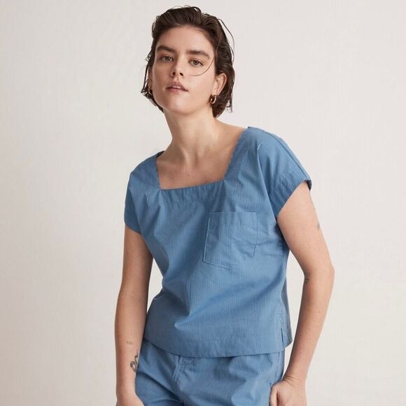 NWT Madewell Blue Pinstripe Square-Neck Top Size Small - Picture 1 of 8